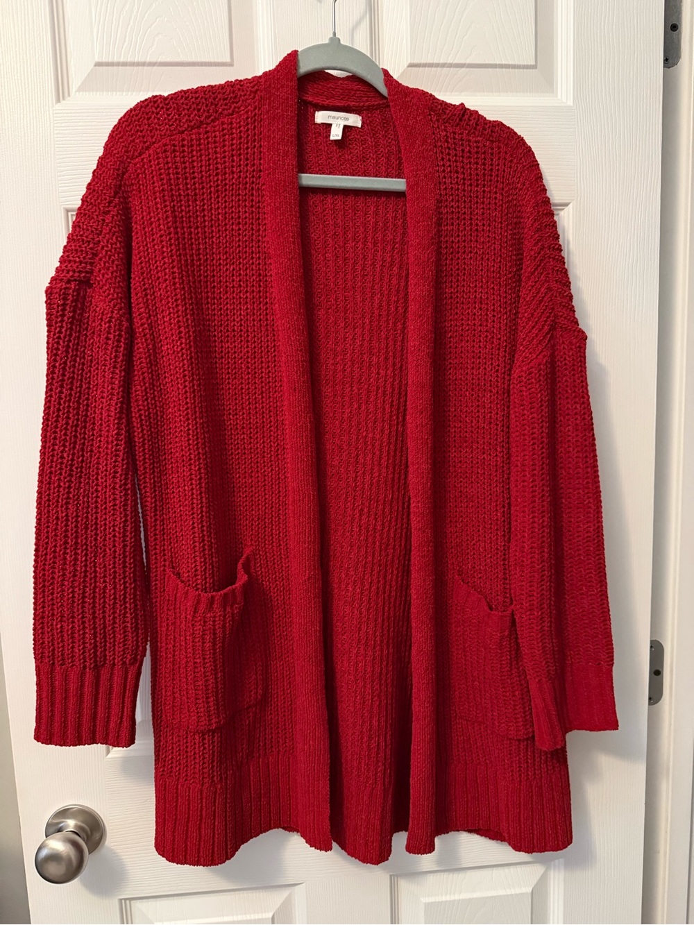 Maurices Red Open-Front Chunky Knit Cardigan
